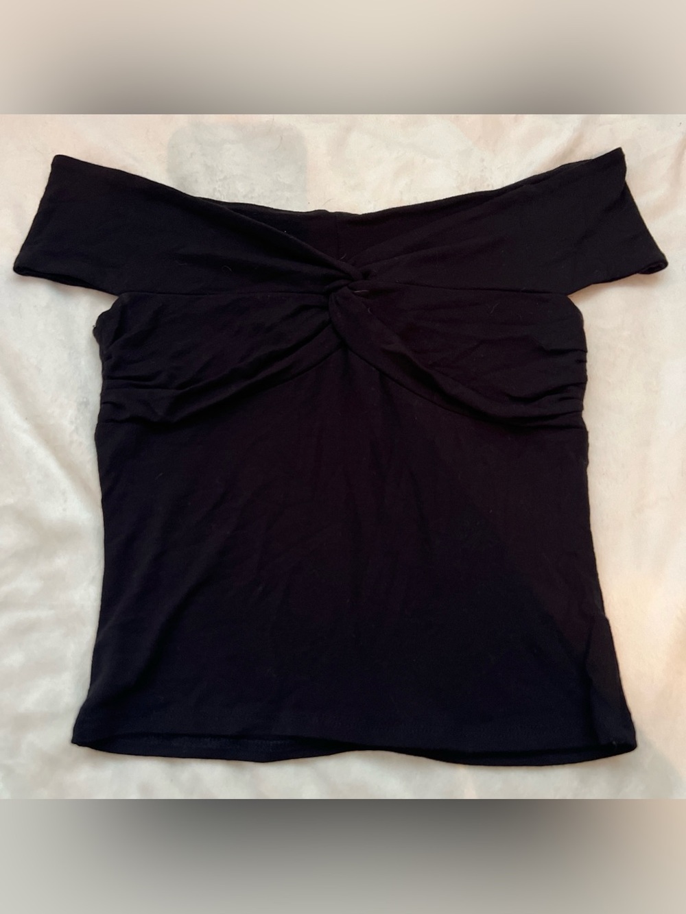 Black Off-Shoulder Twist Front Crop Top